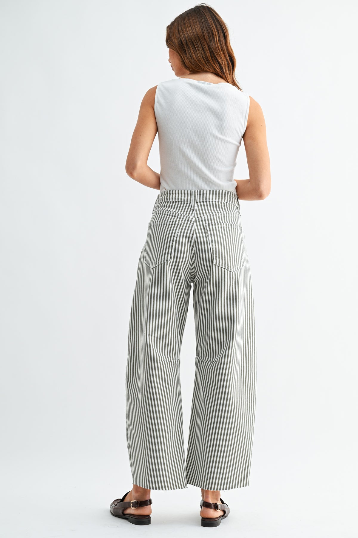 OLIVE STRIPE BARREL JEANS
