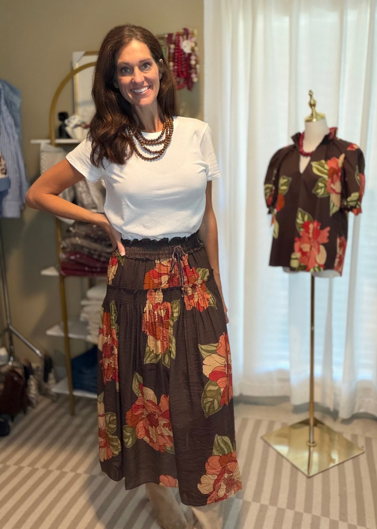 FLORAL MIDI SKIRT | CHOCOLATE