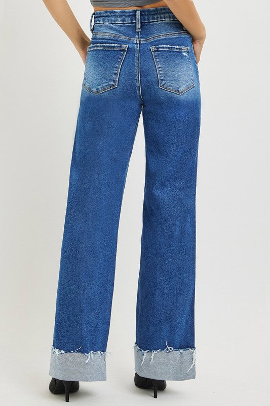 Risen High Rise Cuffed Wide Leg Jeans
