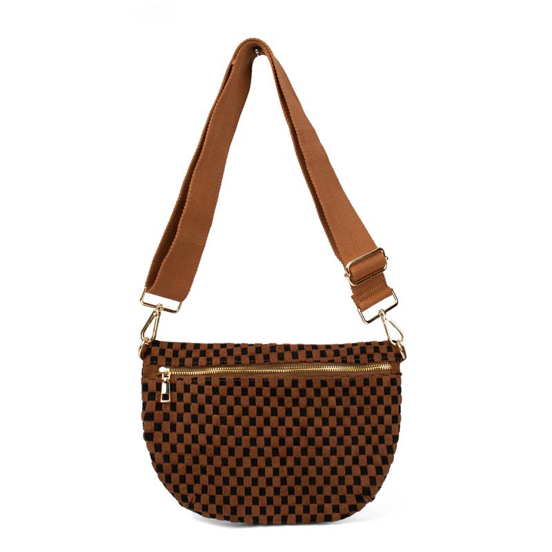 The Freya Woven Crescent Crossbody | Coffee