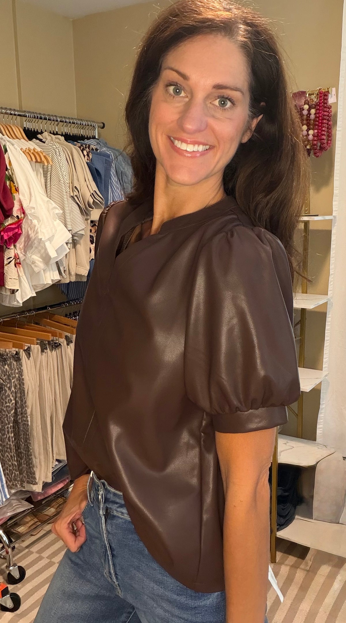 CHESTNUT LEATHER TOP