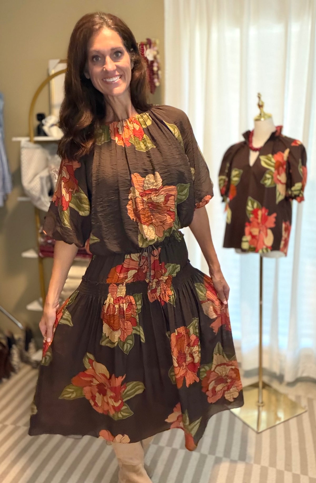 FLORAL MIDI SKIRT | CHOCOLATE