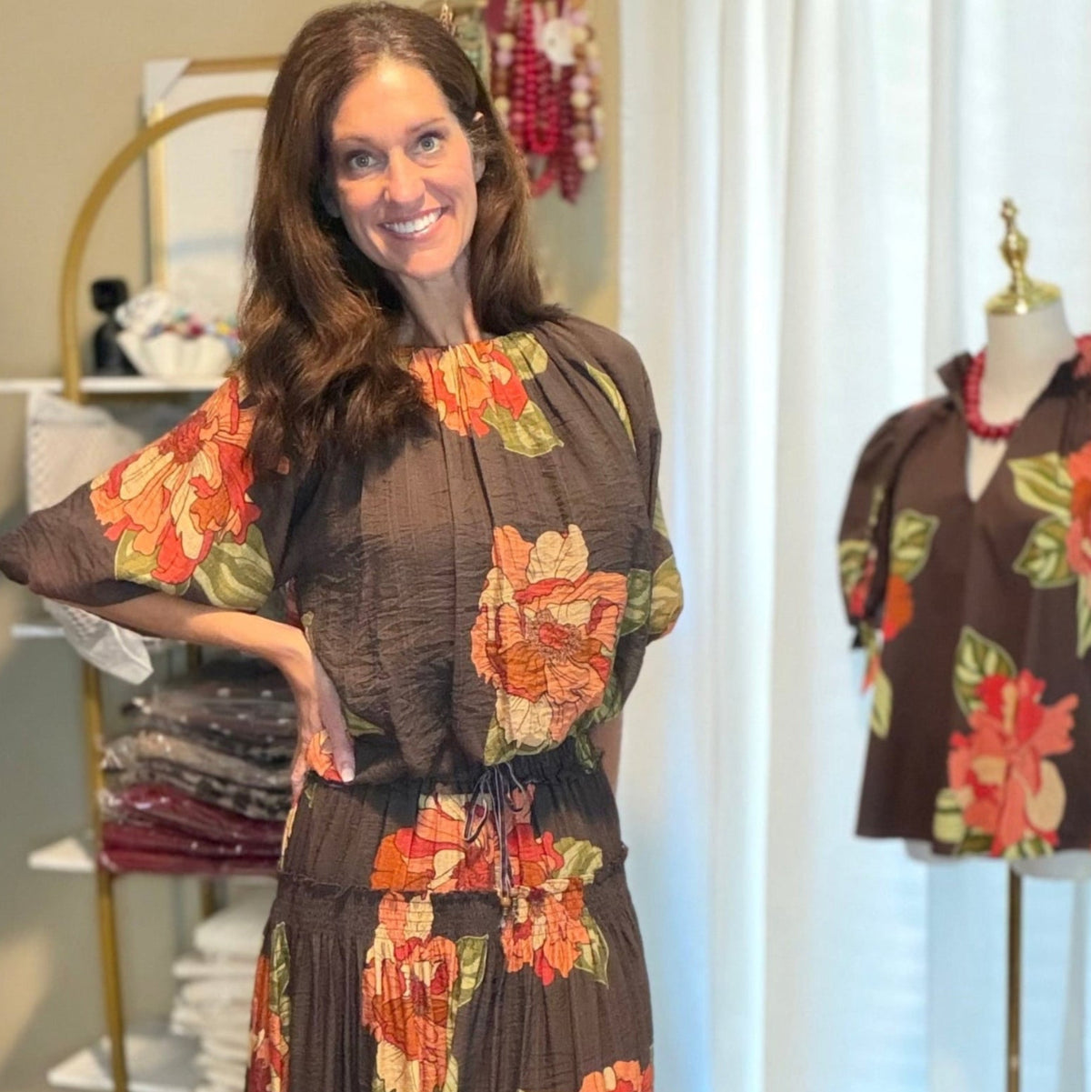 FLORAL MIDI SKIRT | CHOCOLATE