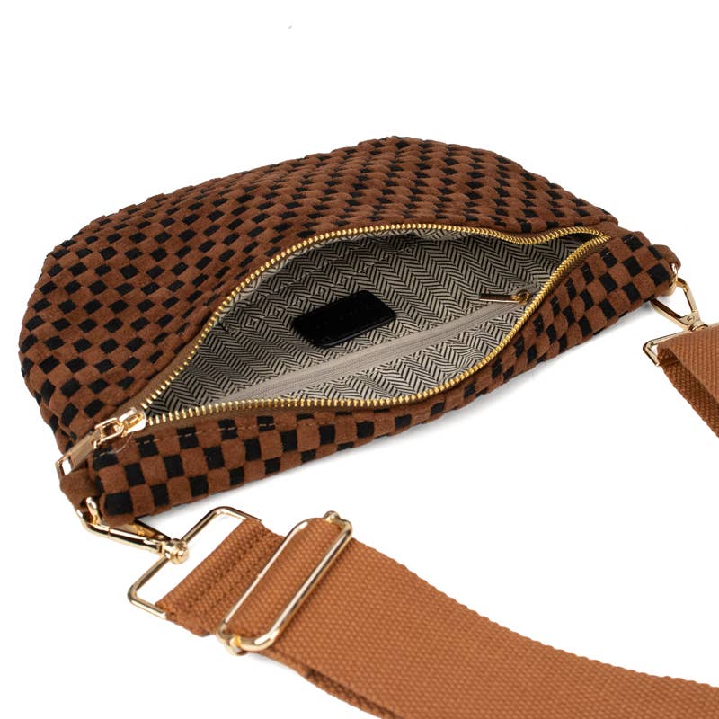 The Freya Woven Crescent Crossbody | Coffee